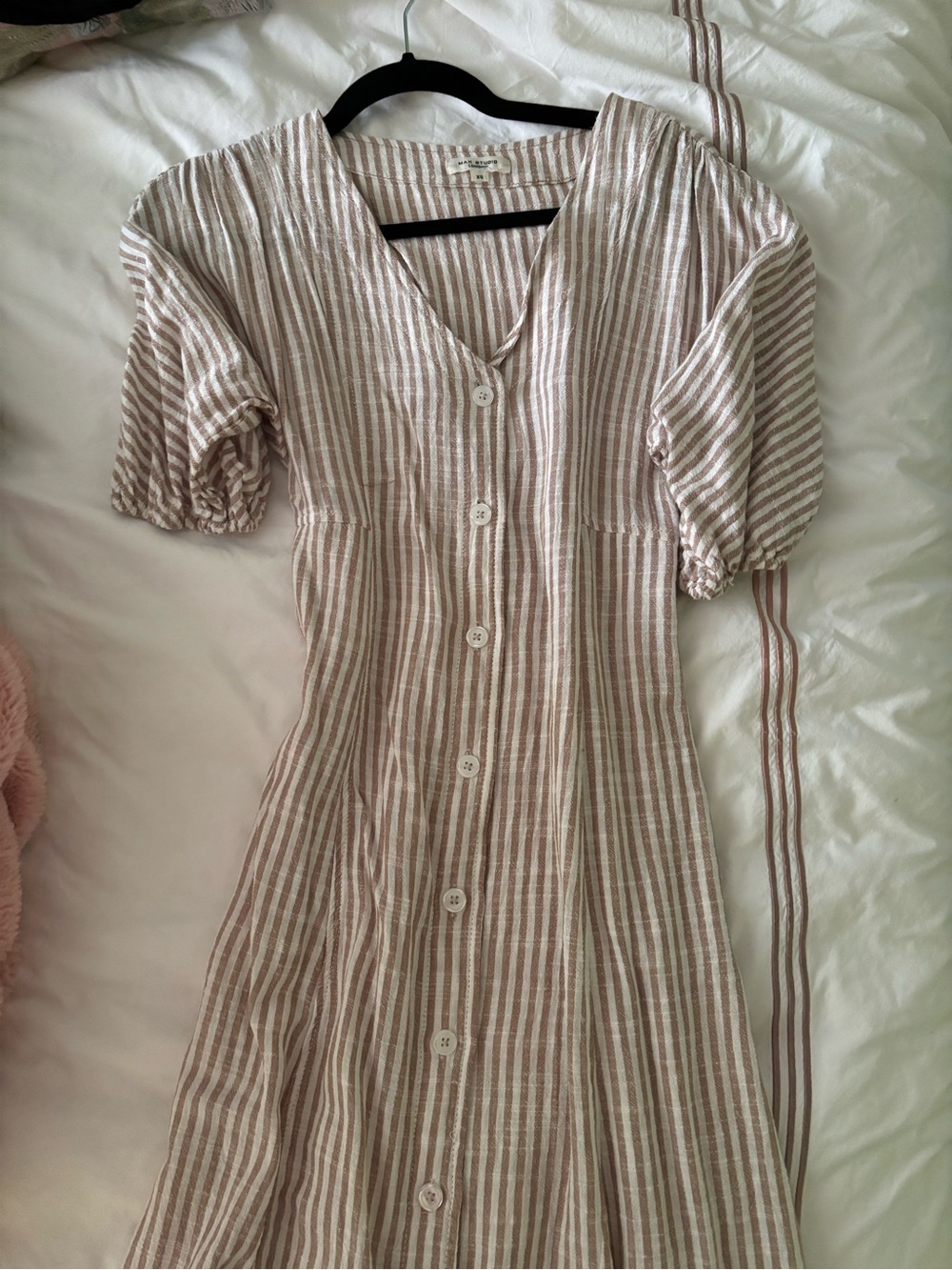 Max Studio Pink and White Striped Button-Front Midi Dress